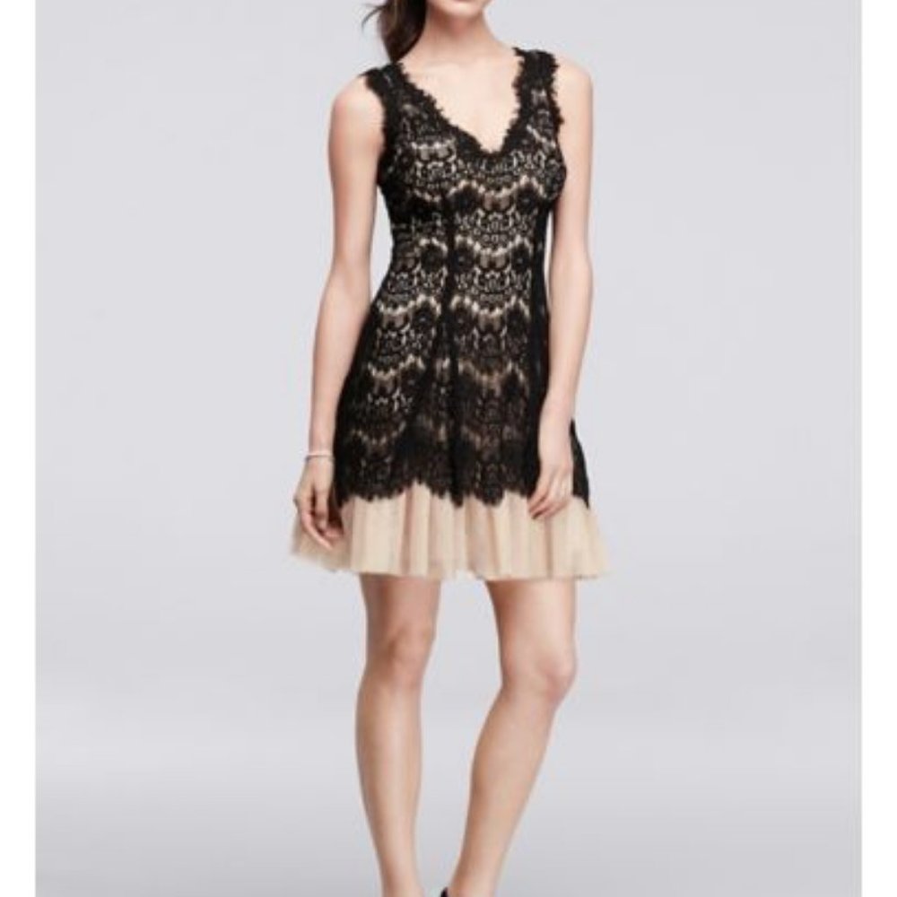 Allover Lace Dress with Short Tulle Skirt